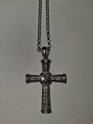 STERLING SILVER & 14k Gold Cross Pendant Necklace with Diamond, Cable Chain
