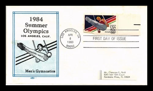 DR JIM STAMPS US COVER SUMMER OLYMPICS GYMNASTICS AIR MAIL FDC REID CACHET
