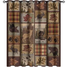 Kazynee Farmhouse Bear Moose Deer Room Darkening Blackout Window Curtains wit...