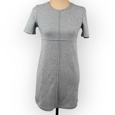 Zara Reverse Seam Short Sleeve Ribbed Sweater Mini Dress Small Gray Minimalist