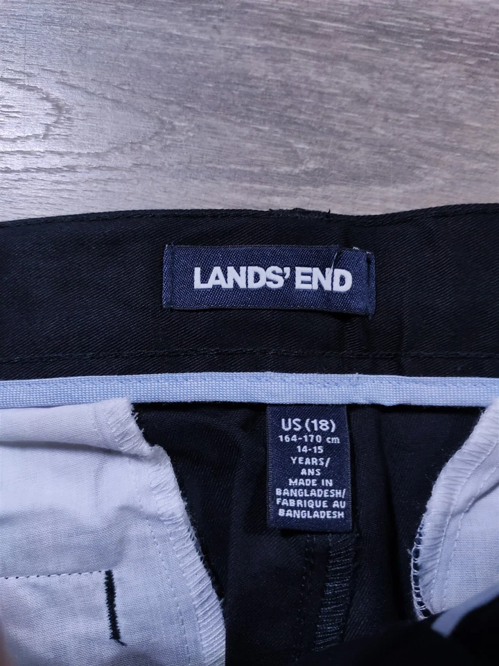 Pantalones Lands End Niños Talla 18 Negro Uniforme Escolar 28" Entrepierna Cintura Ajustable Foto 2 de 4
