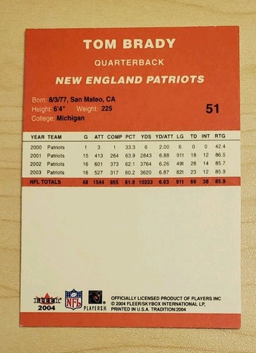 2004 Fleer Tradition Tom Brady #51 - Foto 2 di 2