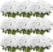 100 Pcs Realistic White Silk Roses for Wedding  Home Decor