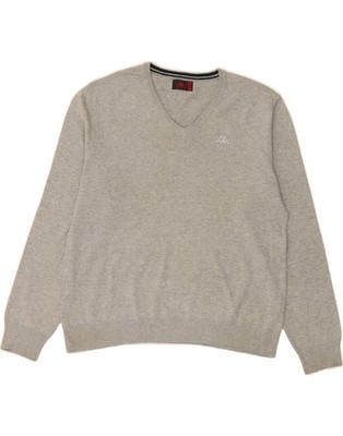 KAPPA Mens V-Neck Jumper Sweater Medium Grey CY12