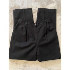 VTG Harve Benard Pants Sz 12 Black Wool Tweed Pleated High Rise Tapered Trousers