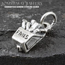 Genuine 925 Sterling Silver 3D French Fries Fry Charm Pendant