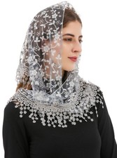 PAMOR Triangle Lace Veil Mantilla Cathedral Head Covering Chapel Veil for Mass W