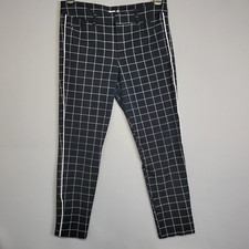 Old Navy Pixie Ankle Pants Womens 8 Black White Checks Side Leg Stripe Mid-Rise