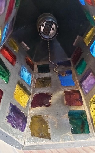 Vintage Multi Colored Leaded Chunky Glass Hanging Swag Pendant Lantern Light! - Picture 8 of 10