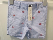 JANIE AND JACK EMBROIDERED FLAG OXFORD BLUE BOYS SHORTS NEW