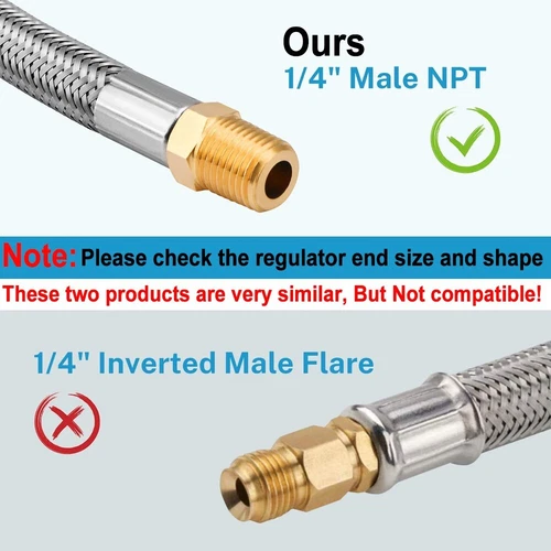 2PCS 15 In Male 1/4" NPT QCC1 RV LP Propane Pigtail Hoses with Gauge Connector - Picture 4 of 8