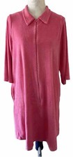 Gertrude Davenport Bathrobe Robe Pink Terry Pullover Front Zip 2 Pockets Size M