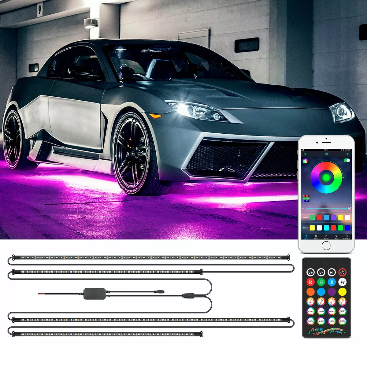 16 Million RGB LED Strip Wireless Under Car Tube Underglow Underbody Neon  Lights