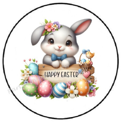 HAPPY EASTER BUNNY ENVELOPE SEALS LABELS STICKERS PARTY FAVORS