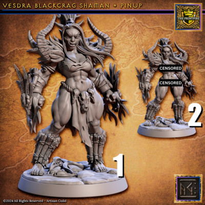 Vesdra, Blackcrag Orc Shaman Female Pinup | Fantasy Boss Enemy | Resin Mini Mini
