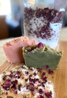 Rose Lover Bath Collection-Hand Made Tallow Soap and Botanical Mineral Bath Soak