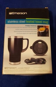 Emerson Stainless Steel Heated Travel Mug 12v Auto Power Adapter NEW Opened Box