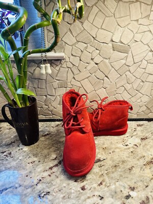 UGG Boots Kids Red Sheepskin Laced Size Worn Great condition