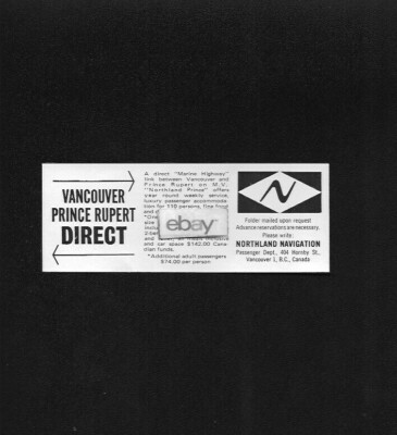  NORTHLAND NAVIGATION CO M.V.NORTHLAND PRINCE FERRY PRINCE RUPERT 1972 AD