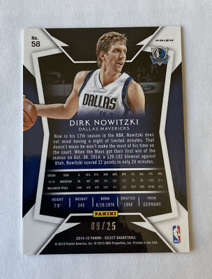 2014-15 Panini Select Tie-Dye Prizm /25 Dirk Nowitzki #58 Dallas 