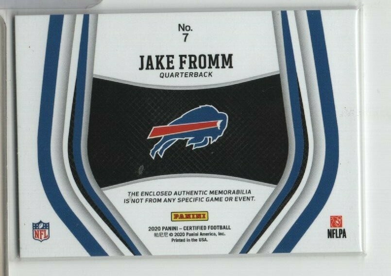 Jake Fromm Bills 2020 Panini Orange Certified RC Patch #7 38/299