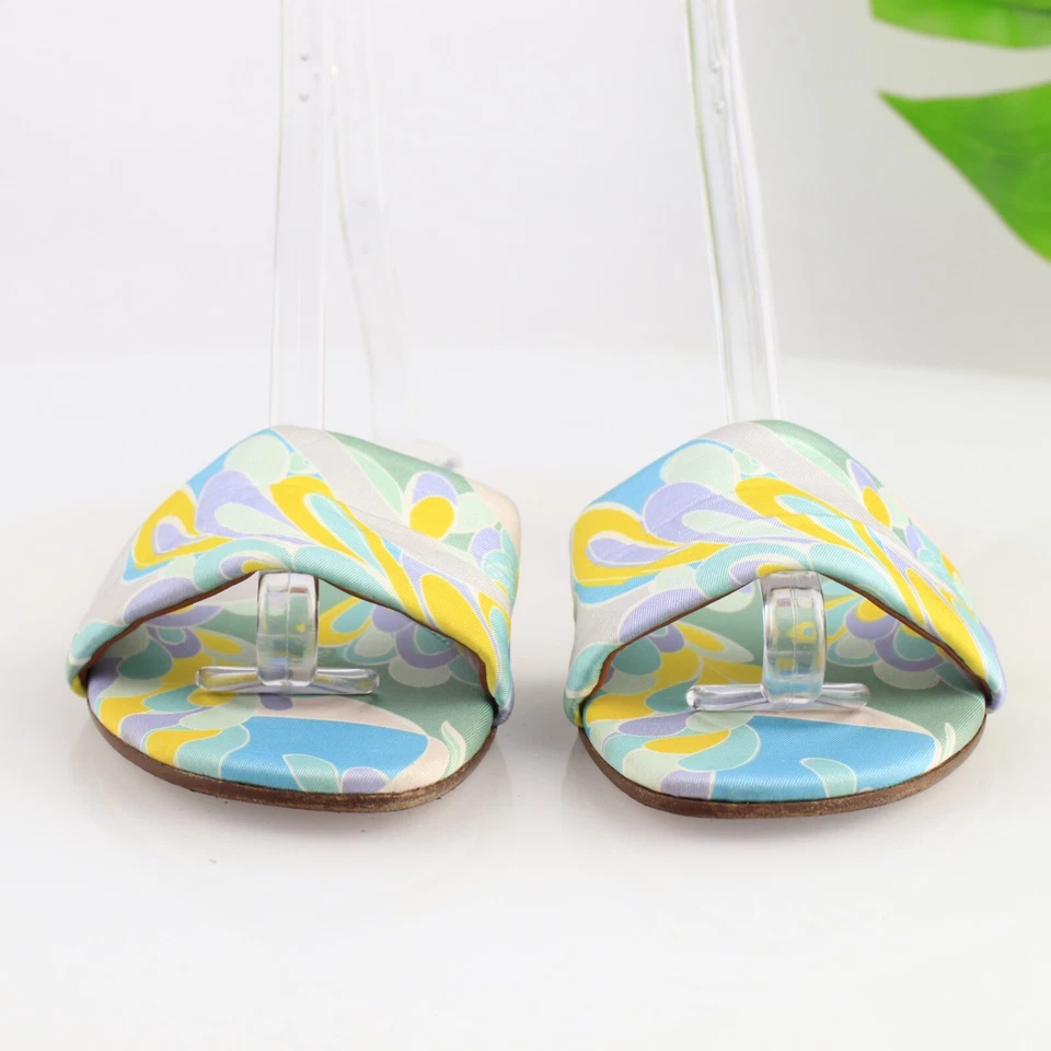 Emilio Pucci Womens Printed Slide Sandal Size 41 11 Green Teal Blue Satin Shoe - Image 3 of 4