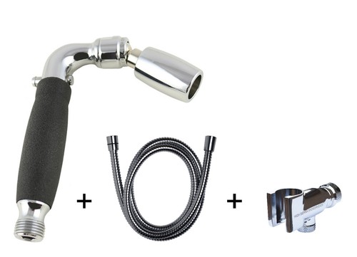 1.5 GPM All Metal Handheld Showerhead w/Valve Grip Hose and Holder- Chrome