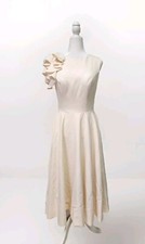 LT Lanting Bride Ivory Tea Length Ruffle Shoulder Wedding Dress Size 10 NWT 