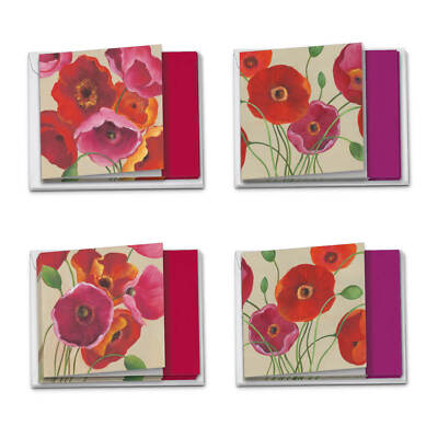 12 Assorted Blank Note Cards (4 Designs, 3 Ea) - Painted Poppies MQ4548OCB-B3x4