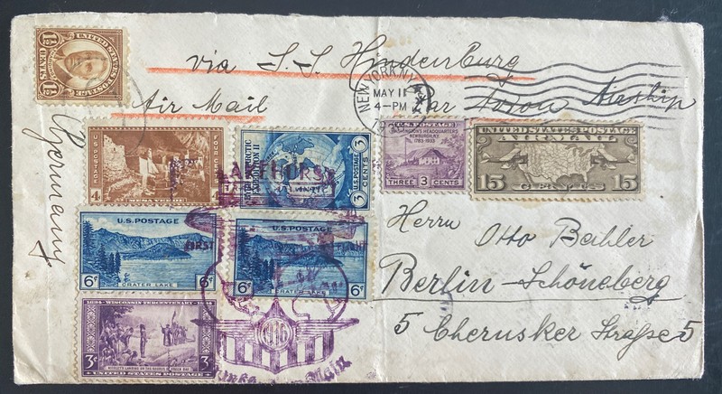 1936 New York Usa Hindenburg Zeppelin LZ 129 Airmail Cover To Berlin Germany