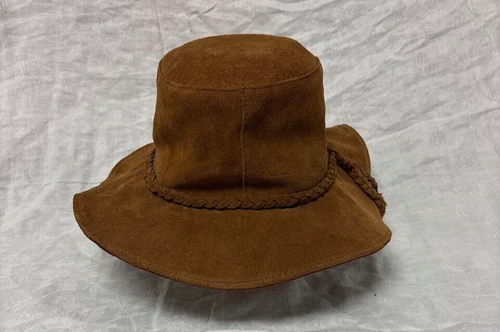 Minnetonka USA Made Brown Leather Outback Western Bucket Style Hat Size Medium