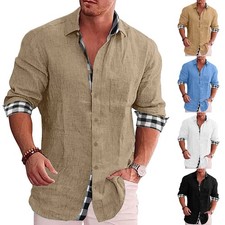 Mens New Casual Shirt Long Sleeve Collared Button Down Smart Top Slim Fit UK
