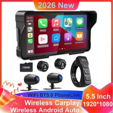 Motorcycle Dash Cam 5.5" Carplay Android Auto TPMS Waterproof Dual HD Cameras