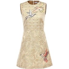 Rare Archive Red Valentino Beige Jacquard Embroidered Bird Dress Sleeveless