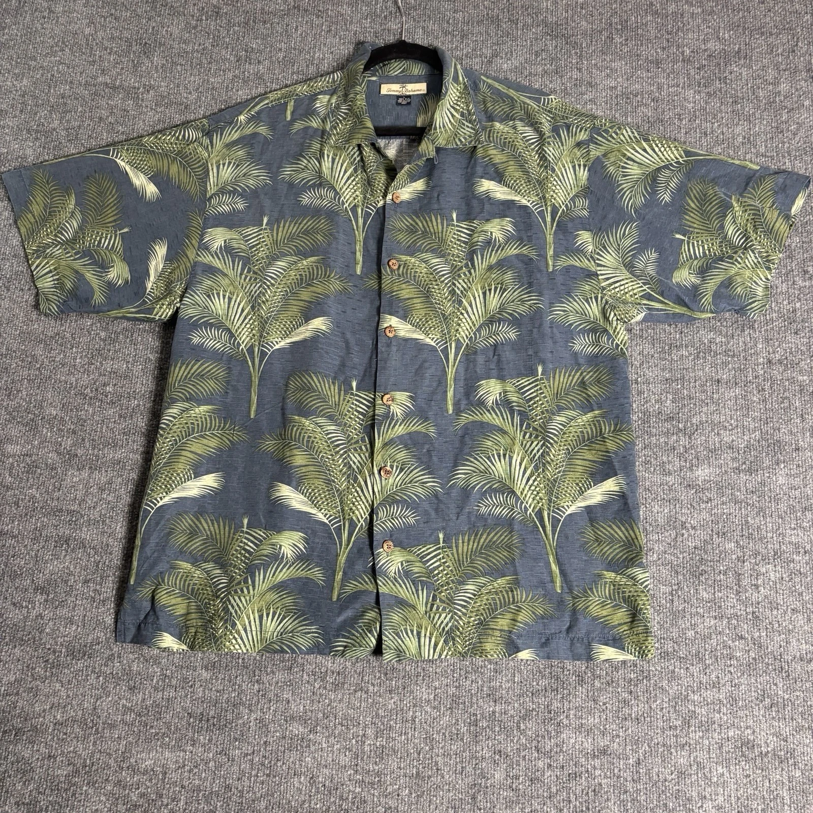 Tommy Bahama Mens L 100% Silk Palm Leaf Print Short Sleeve Button Down Shirt