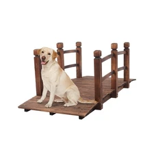 VINGLI 5 ft Garden Bridge, Classic Wooden Arch with Safety Rails Stained Fini...