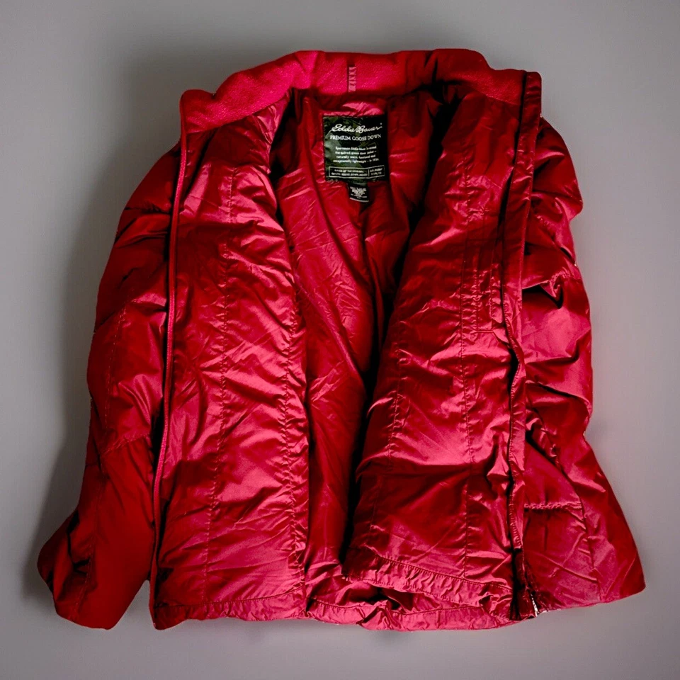 Abrigo acolchado Eddie Bauer vintage talla XL 90 rojo arándano plumón de ganso suave Foto 4 de 4