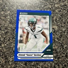 Ahmad “Sauce” Gardner #42 New York Jets 2024 Panini Donruss Press Proof Blue