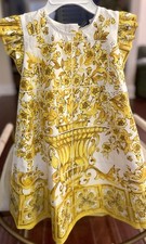 Dolce & Gabbana Vibrant Yellow & White Majolica Print  Girls Dress Sz 4 NWT $545
