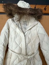 EDDIE BAUER Down Coat Women's S 700 Fill Power Fur Hooded Quilted Long Parka