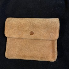 Vintage 1970s Womens Suede Leather Wallet Tan Brown Checkbook Coin Photos
