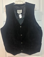 Cripple Creek Black Suede 100 Leather Vest SZ L Western Country Snap Button NWT