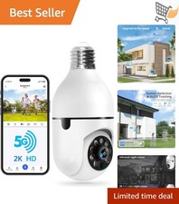 Wireless Outdoor Security Camera Light Bulb 2K WiFi Motion Detection Night Vi...