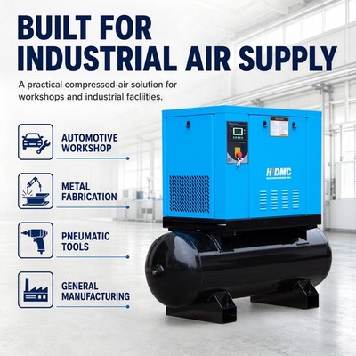 VSD Rotary Screw Compressor 10HP 230V 1Ph /3Ph Compatible 125PSI 39CFM ASME Tank