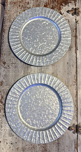 2 pcs 13" Silver Round with Ruffled Rim Galvanized Metal Wedding Charger Plates