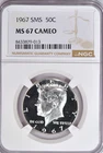 1967 SMS Kennedy Half Dollar NGC MS 67 CAMEO SP 67 CAM Frosty Silver Coin 50C