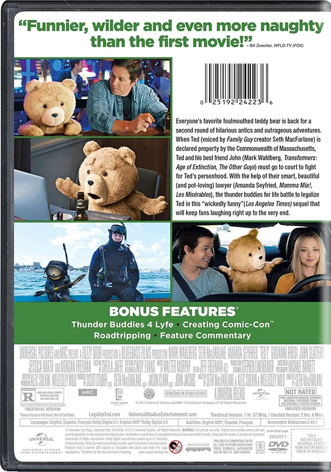 Ted 2 (DVD) Mark Wahlberg Amanda Seyfried Seth MacFarlane Morgan Freeman - Image 2 of 3