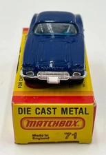 Matchbox 1962 Corvette Lesney England #71 Die Cast Metal Blue w/ Blue Car New