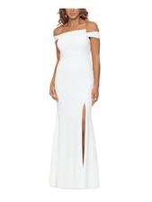 XSCAPE Womens Ivory Asymmetrical Front Lined Molded Short Sleeve Dress 4