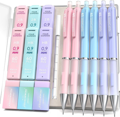 Pastell-Druckbleistift-Set,0,9mm Minen (HB & 2B)